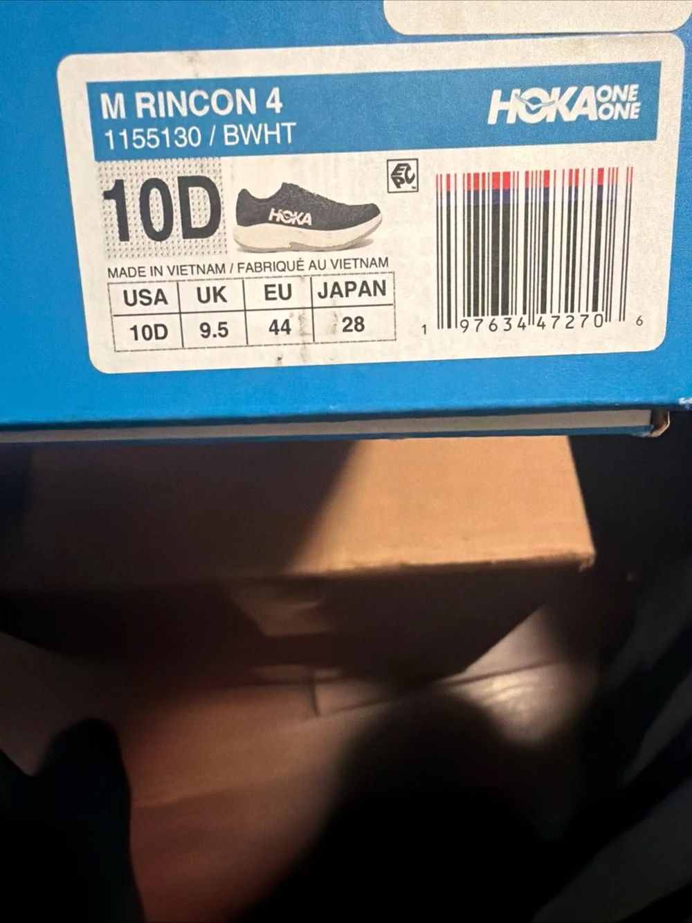 Hoka One One Rincon 4 Men's 10D Black White 1155130 / BWHT